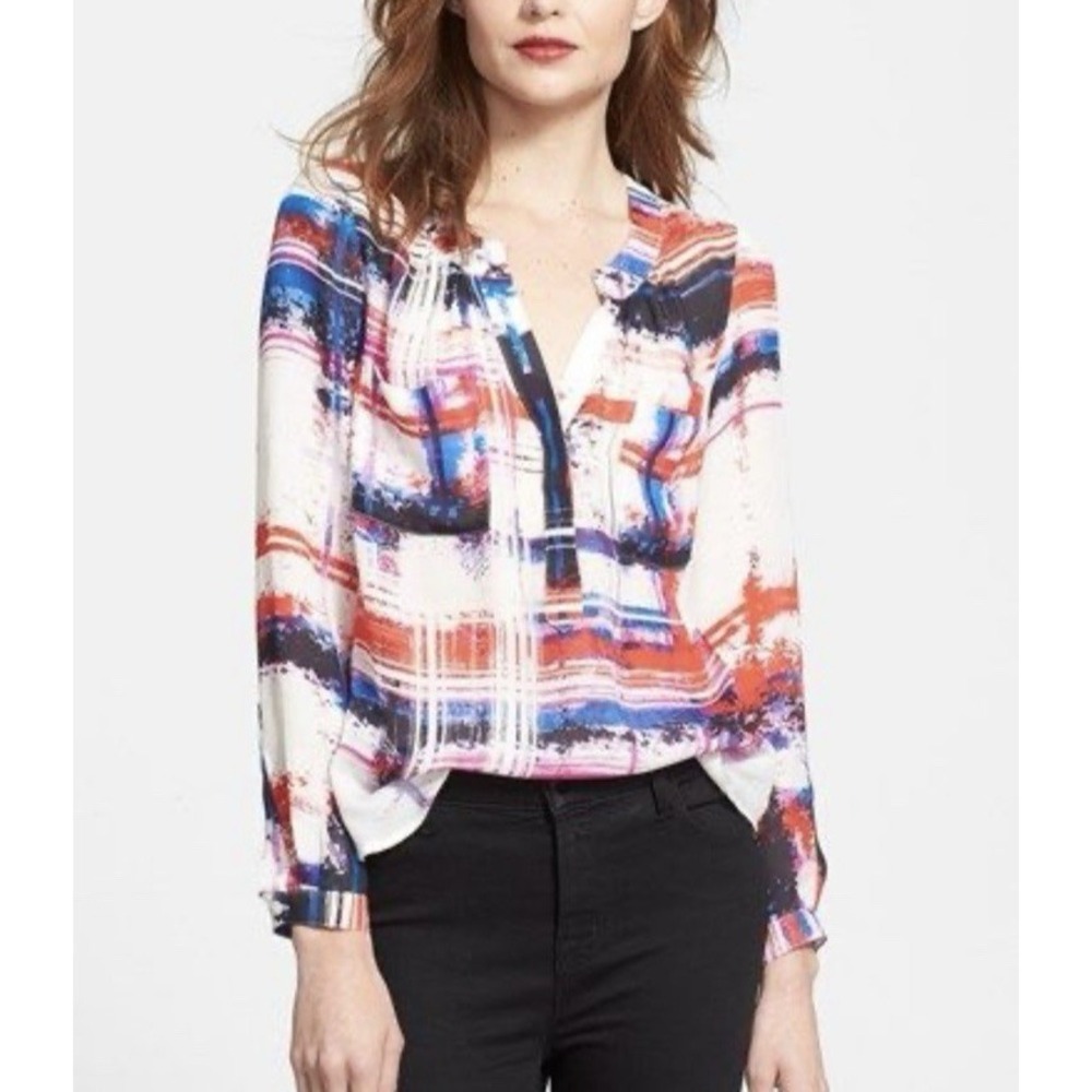 NWOT Milly 100% Italian Silk Blouse Top Womens Size 10 Long‎ Sleeve Made in USA